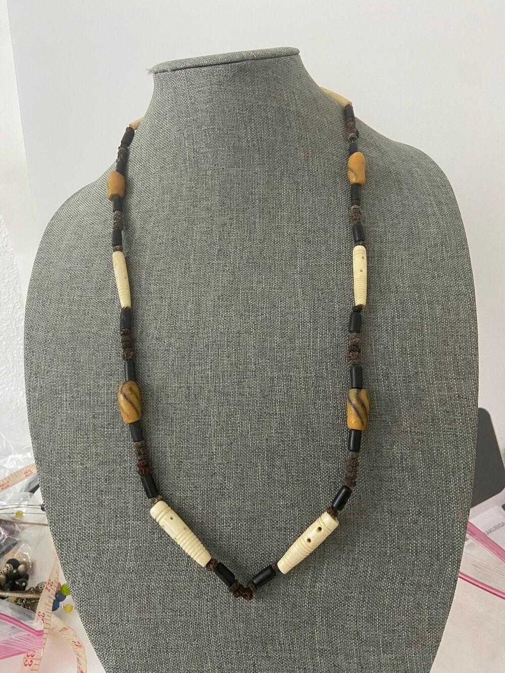 Wood tube bead necklace